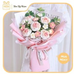 Bó hoa len hồng cuộn - Mix 6 bông 2