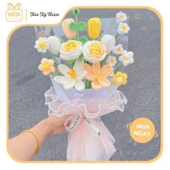 Bó hoa len hồng mix tulip - Kén Kỷ Niệm 2