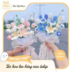 Bó hoa len hồng mix tulip - Kén Kỷ Niệm