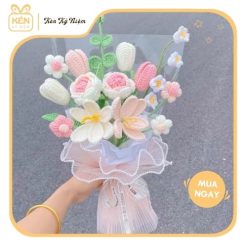 Bó hoa len hồng mix tulip - Kén Kỷ Niệm 3