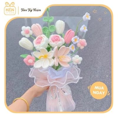 Bó hoa len hồng mix tulip - Kén Kỷ Niệm 3