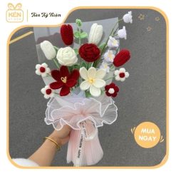 Bó hoa len hồng mix tulip - Kén Kỷ Niệm 4