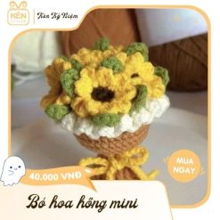 Móc khóa bó hoa hồng mini bằng len - Kén Kỷ Niệm