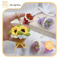 Móc khóa bó hoa hồng mini bằng len - Kén Kỷ Niệm 3