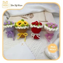 Móc khóa bó hoa hồng mini bằng len - Kén Kỷ Niệm 4